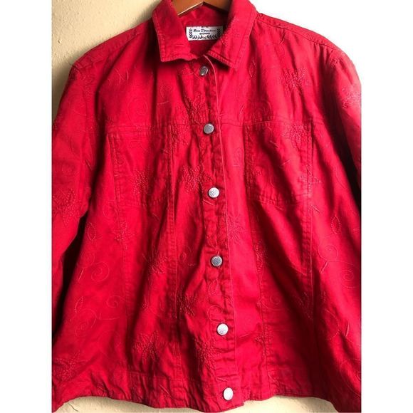 New Direction Womens Embroidered Jacket Solid Red Size 1X - Picture 3 of 12